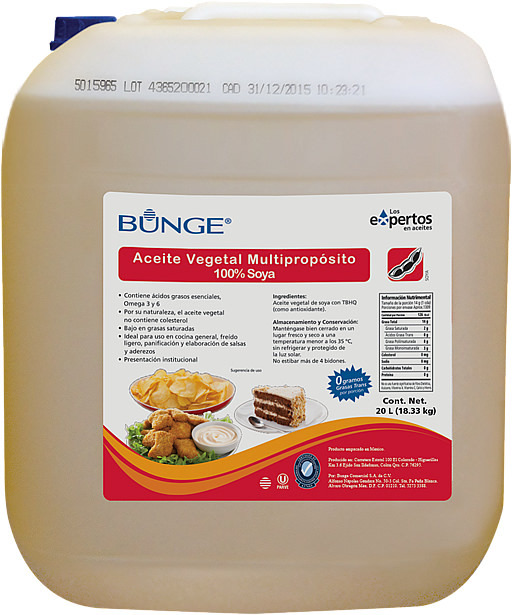 Bidó de Aceite Vegetal 100% de Soya Multipropósito.