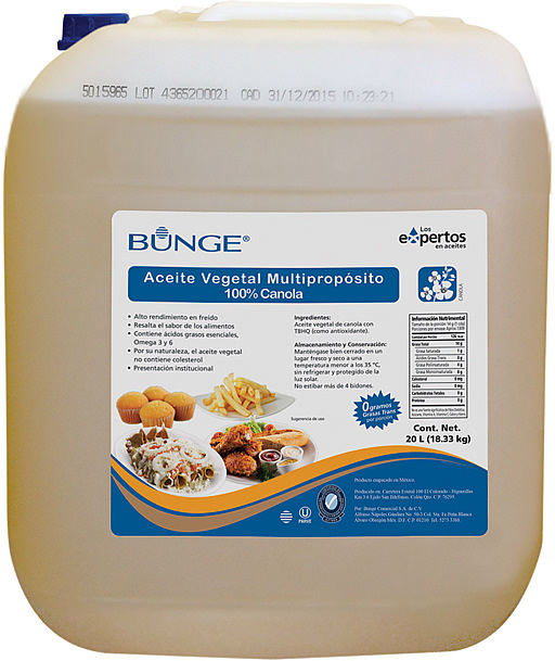 Bidón de Aceite Vegetal 100% de Canola Multipropósito.